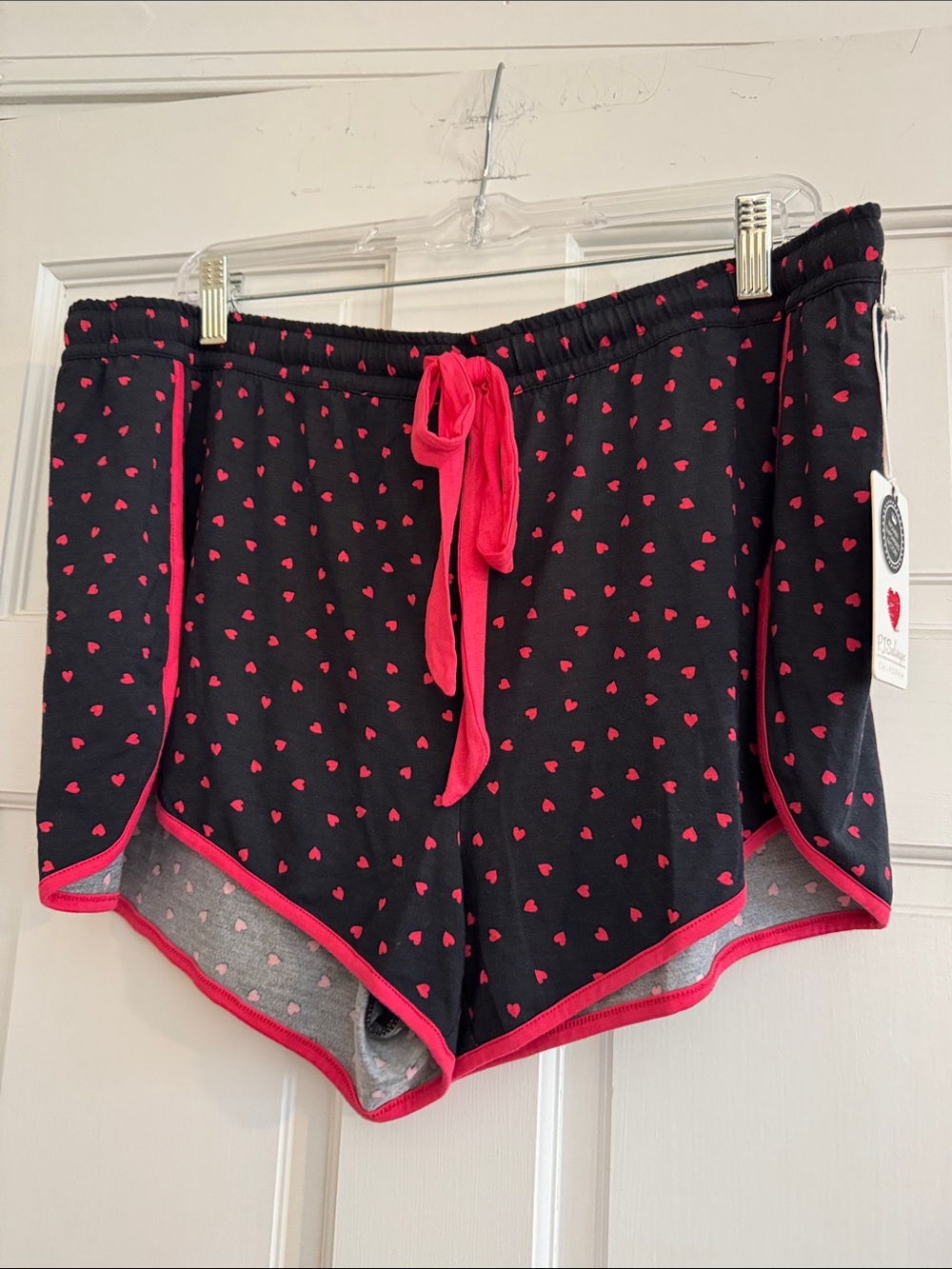 P.J. Salvage Black Lounge Shorts with Pink Heart Print Modal